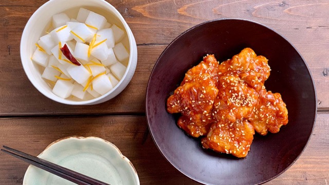 ヤンニョムチキンの揚げない作り方＆付け合せ！子どもも楽しめる